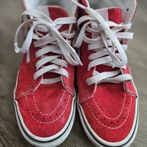 Vans Kids Red Suede Lace-Up Sneakers with White Laces